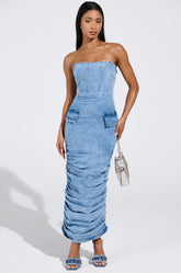 ASH STRAPLESS MAXI DRESS IN DENIM