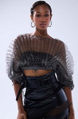 SHEER PLEATED CROP TOP IN GREY
