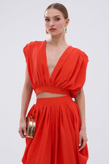 READY TO DANCE SLINKY BLOUSE IN ORANGE