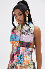 MIXED FEELINGS BROCADE HALTER BLOUSE