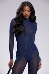 PAXTON SEXY MESH LONG SLEEVE BODYSUIT IN NAVY