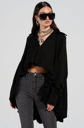 NEW RULES HIGH LOW HEM BLOUSE IN BLACK
