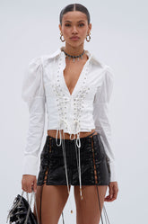 DAKOTA LACEUP BUTTON DOWN BLOUSE