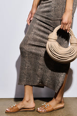 AKIRA ARCADIANA BROWN EMBELLISHED RHINESTONE SANDAL