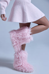 AZALEA WANG AZAD PINK MOHAIR FLAT BOOTIE