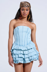 AMELIA DENIM RUFFLE MINI DRESS