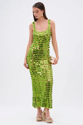 SHINE BRIGHT CROCHET SEQUIN MAXI DRESS IN GREEN
