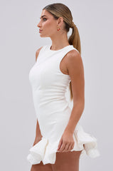 FAHARI RUFFLE HEM MINI DRESS IN WHITE