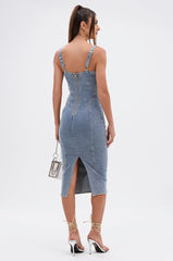 AMRATA DENIM MIDI DRESS WITH GOLD BUTTONS