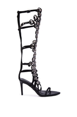 AZALEA WANG ELLINOR BLACK GROMMET DETAIL GLADIATOR SANDAL