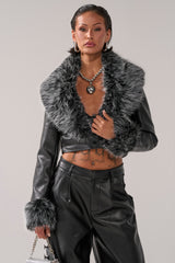 GISELE CROP MOTO BLAZER IN BLACK GREY