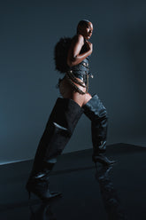 AZALEA WANG HALINA BLACK SNAKE THIGH HIGH BOOT