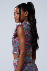 SHES GONE, DANCE ON GIRL SHREDDED DENIM TOP