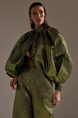 LAYLA BROCADE PUFF SLEEVE MOCK NECK TOP