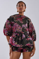 ETHEREAL BROCADE SHORT SLEEVE BLOUSE IN PINK