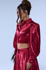 CANDICE OPEN BACK SATIN BUTTON DOWN SHIRT