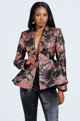 CANARY PEPLUM BLAZER IN BLACK MULTI
