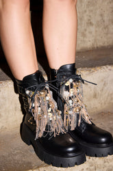 AZALEA WANG MEGUMI BLACK METAL HARDWARE COMBAT BOOTIE
