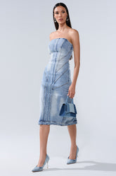 BROOKLYN BADDIE DENIM MIDI DRESS