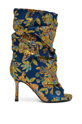 AZALEA ROZSI BLUE MULTI BROCADE OPEN TOE STILETTO BOOTIE