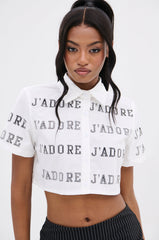 J'ADORE RHINESTONE CROPPED BUTTON DOWN