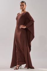 KYLIE MAXI DRESS WITH RUFFLE SLEEVES IN BROWN