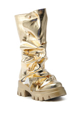 AZALEA WANG SYBEL BUTTON GOLD FLAT BOOTIE