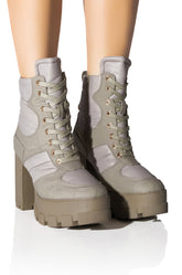 AZALEA WANG MARSALA LACE UP CHUNKY BOOTIE IN SAGE