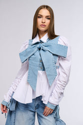 FAITH DENIM TIE POPLIN BLOUSE