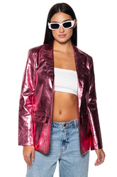 IT WAS ALL A DREAM PINK METALLIC PU BLAZER