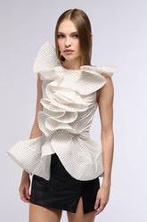 MISS FASHIONISTA SLEEVELESS POLKA DOT PRINT BLOUSE