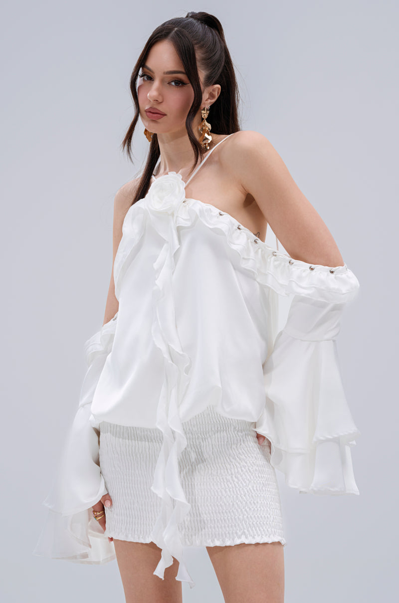 CHIC AF RUFFLE MINI DRESS IN WHITE