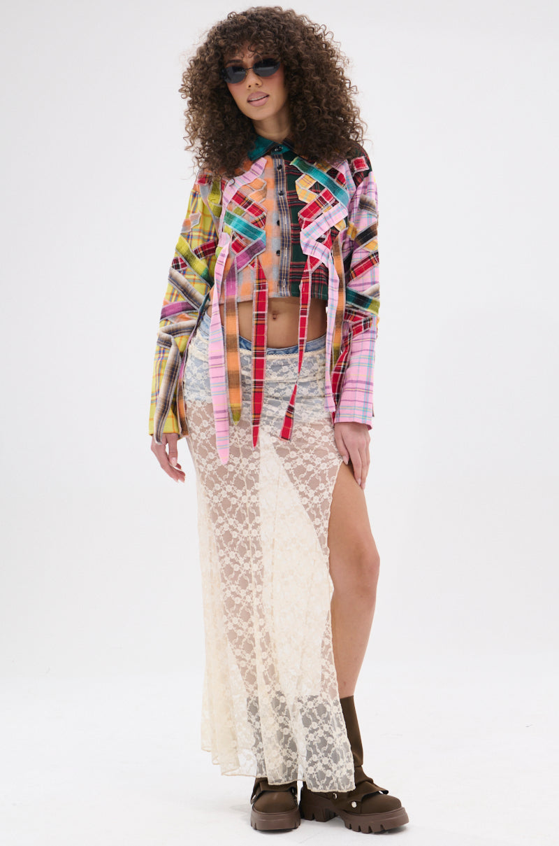 FEELING CRAZY MIXED PLAID BUTTON DOWN