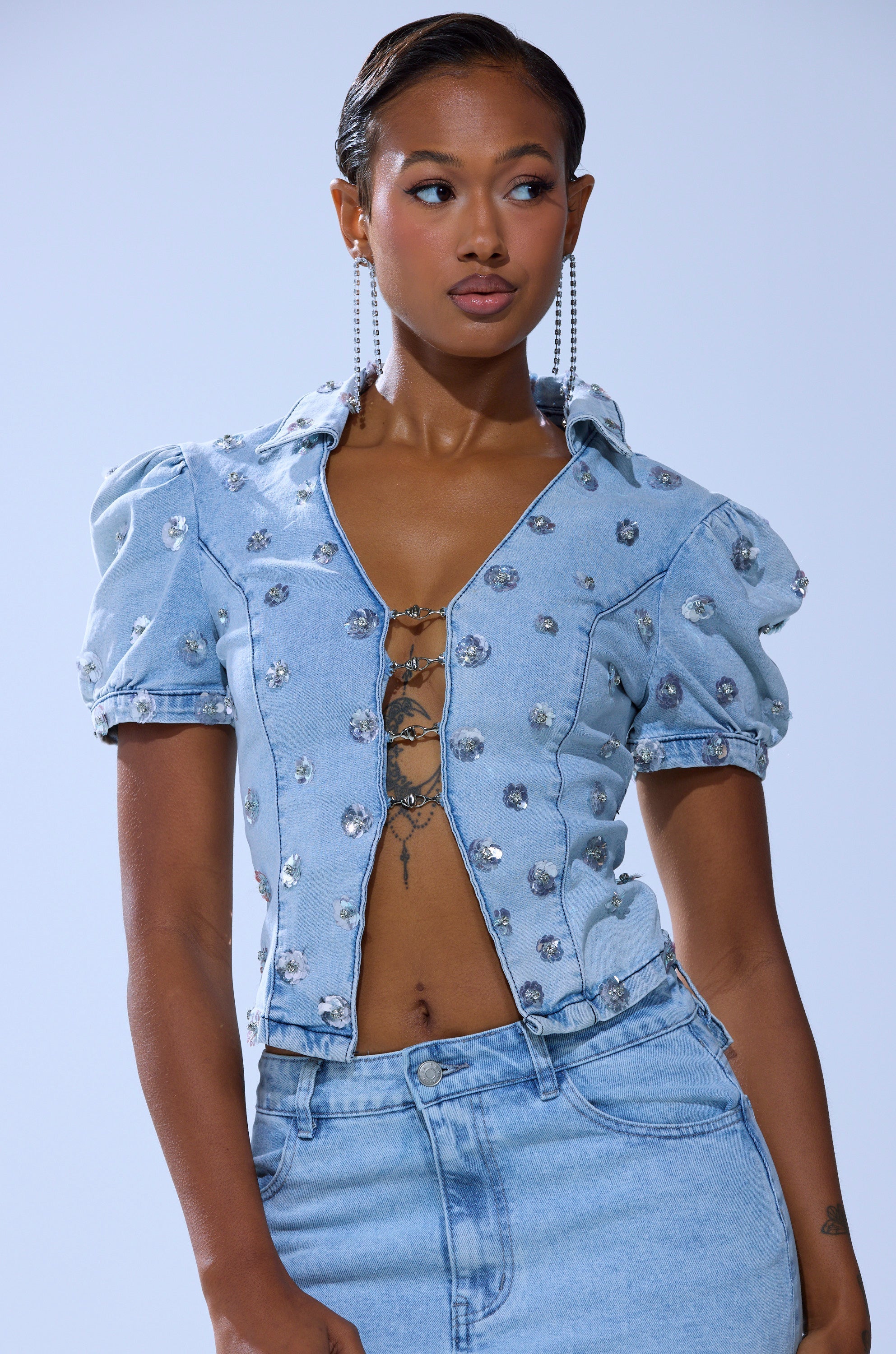 HALEY EMBELLISHED SEQUIN BLOUSE