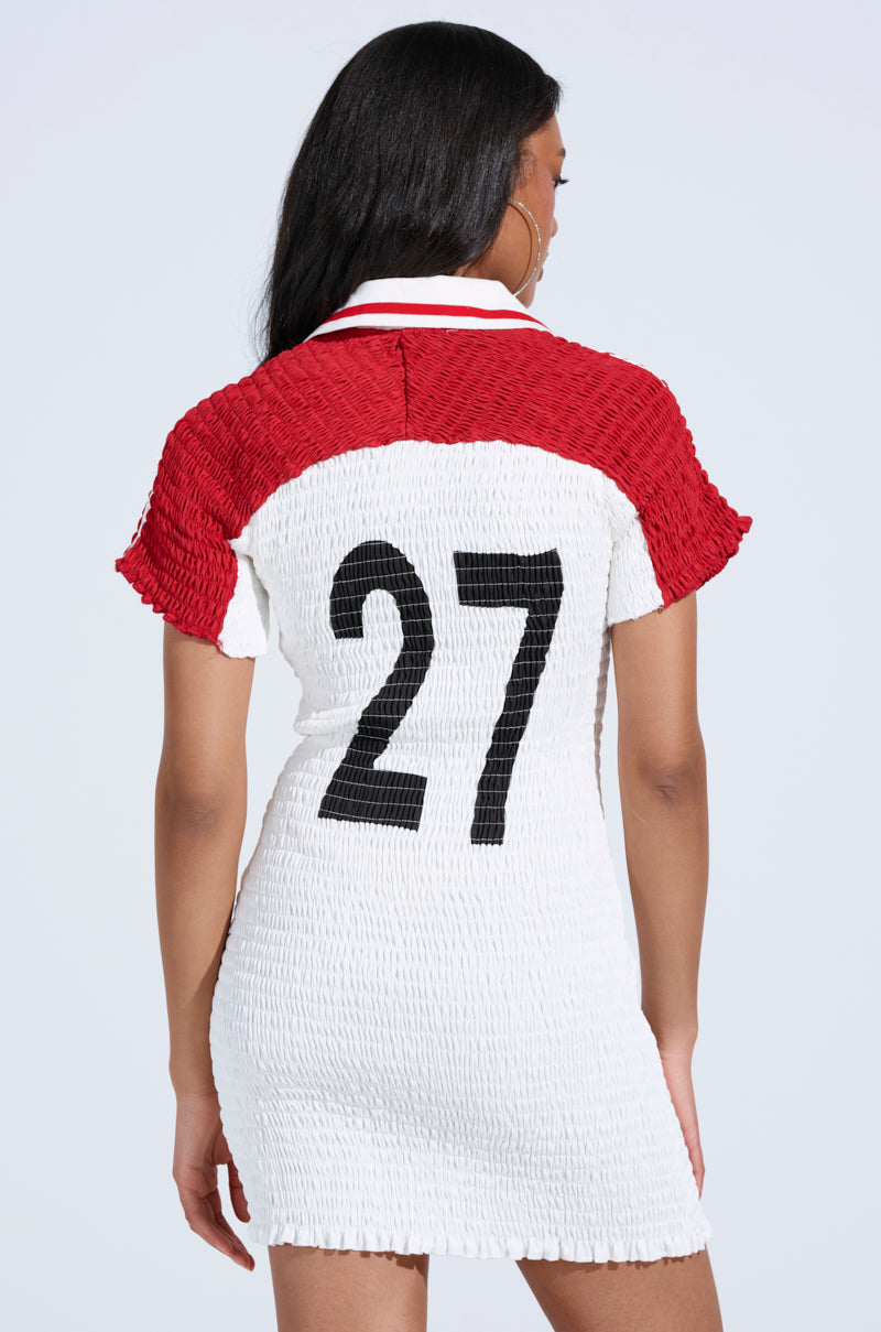 TEAM PLAYER SMOCKED JERSEY DRESS