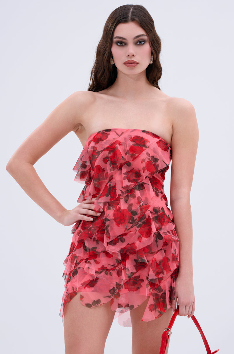 ROSIE RUFFLE PRINTED MINI DRESS