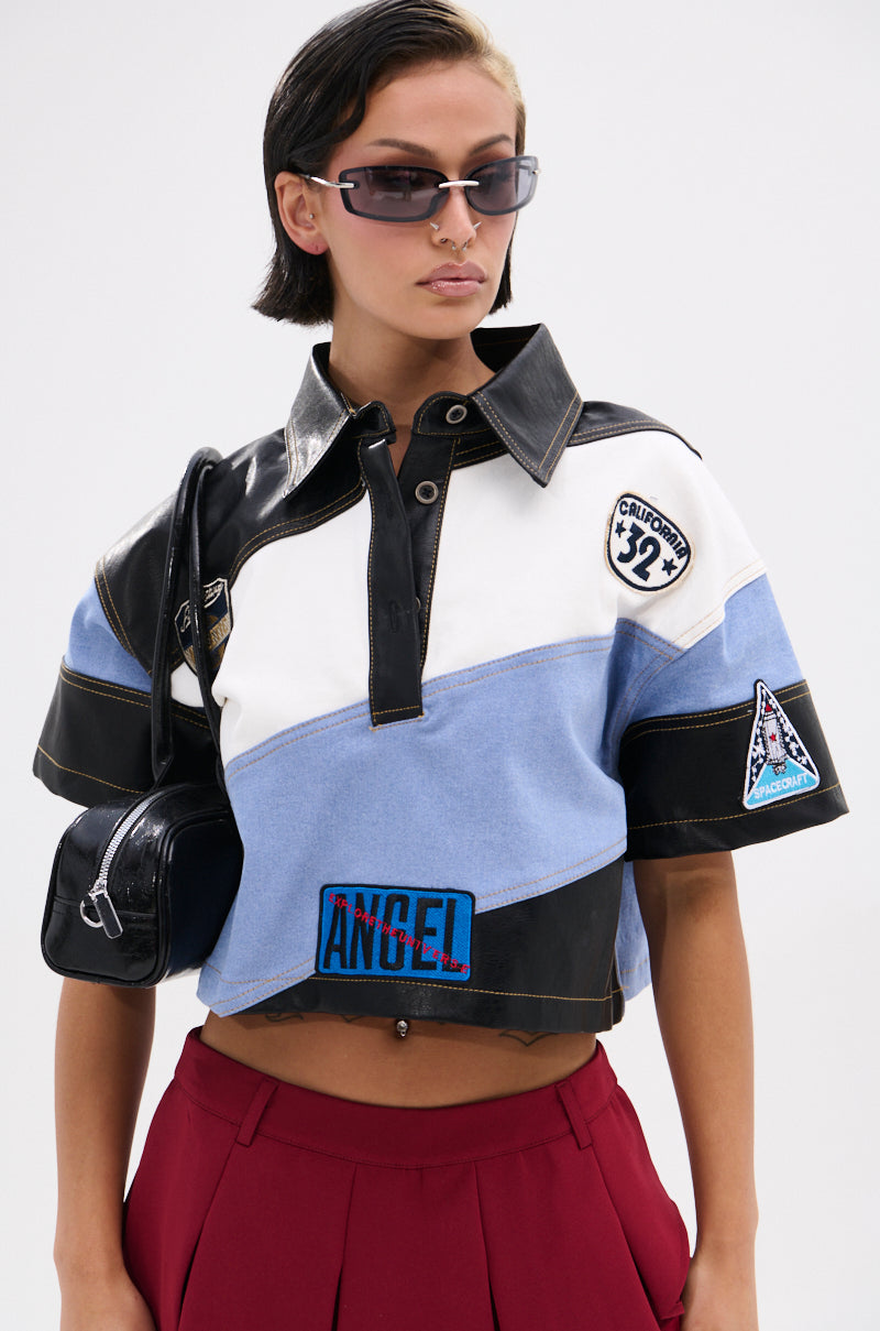 GUESS WHAT STRIPE COLLARED BLOUSE