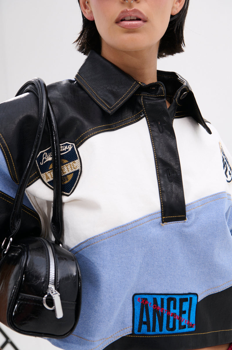 GUESS WHAT STRIPE COLLARED BLOUSE