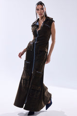 NOW YOU SEE ME VELVET DENIM MAXI DRESS