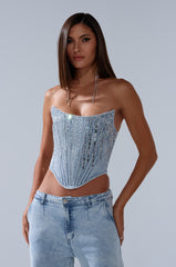 MILA EMBELLISHED CORSET IN DENIM