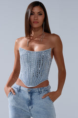 MILA EMBELLISHED CORSET IN DENIM