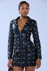 ROCK WITH IT PU BLAZER DRESS WITH HARDWARE
