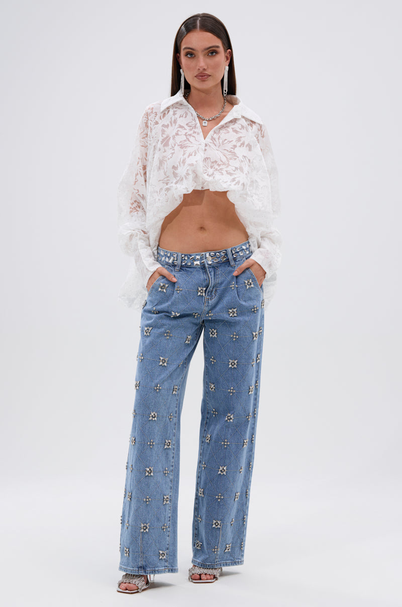 JACKIE RHINESTONE CROP BLOUSE