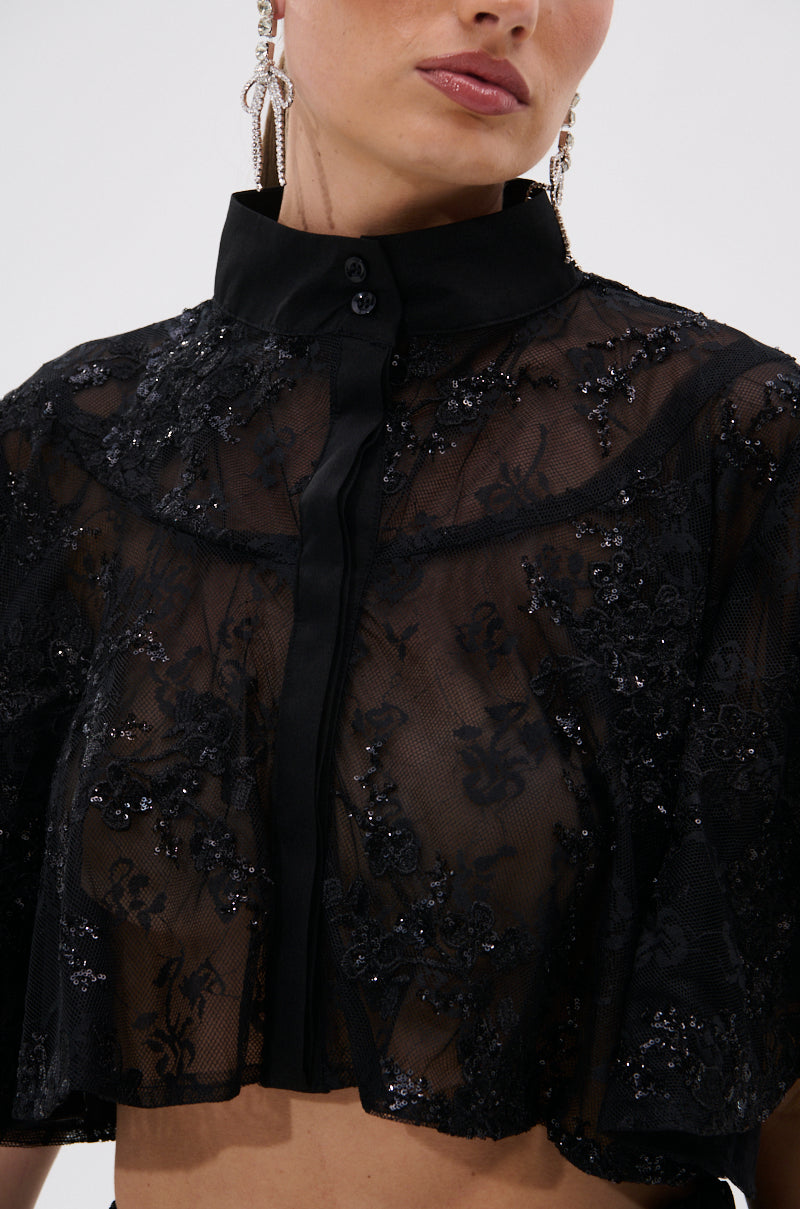 QUEEN B LACE BUTTON DOWN