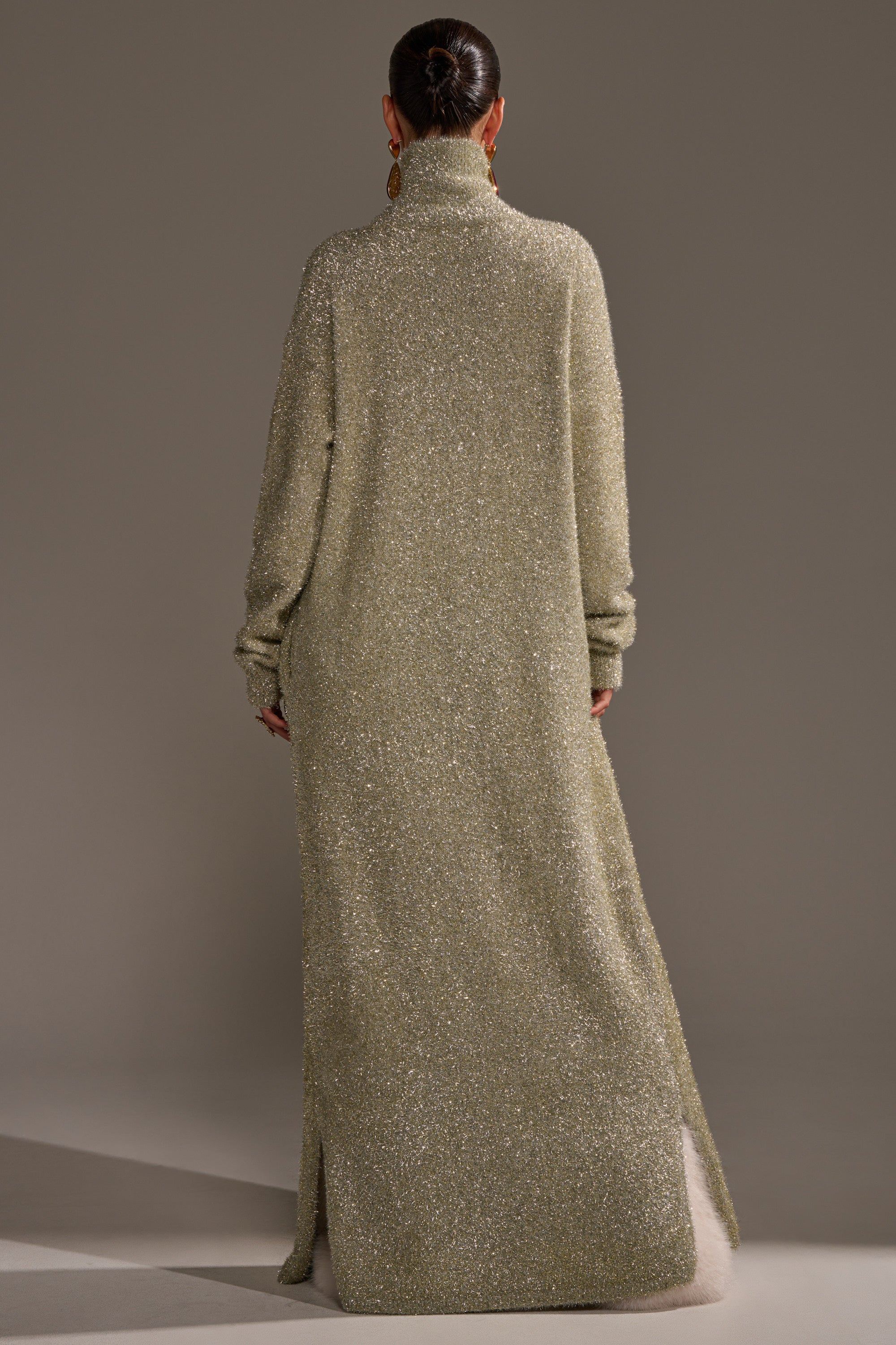 WORTHY OF LOVE LONG SLEEVE METALLIC SWEATER IN GOLD