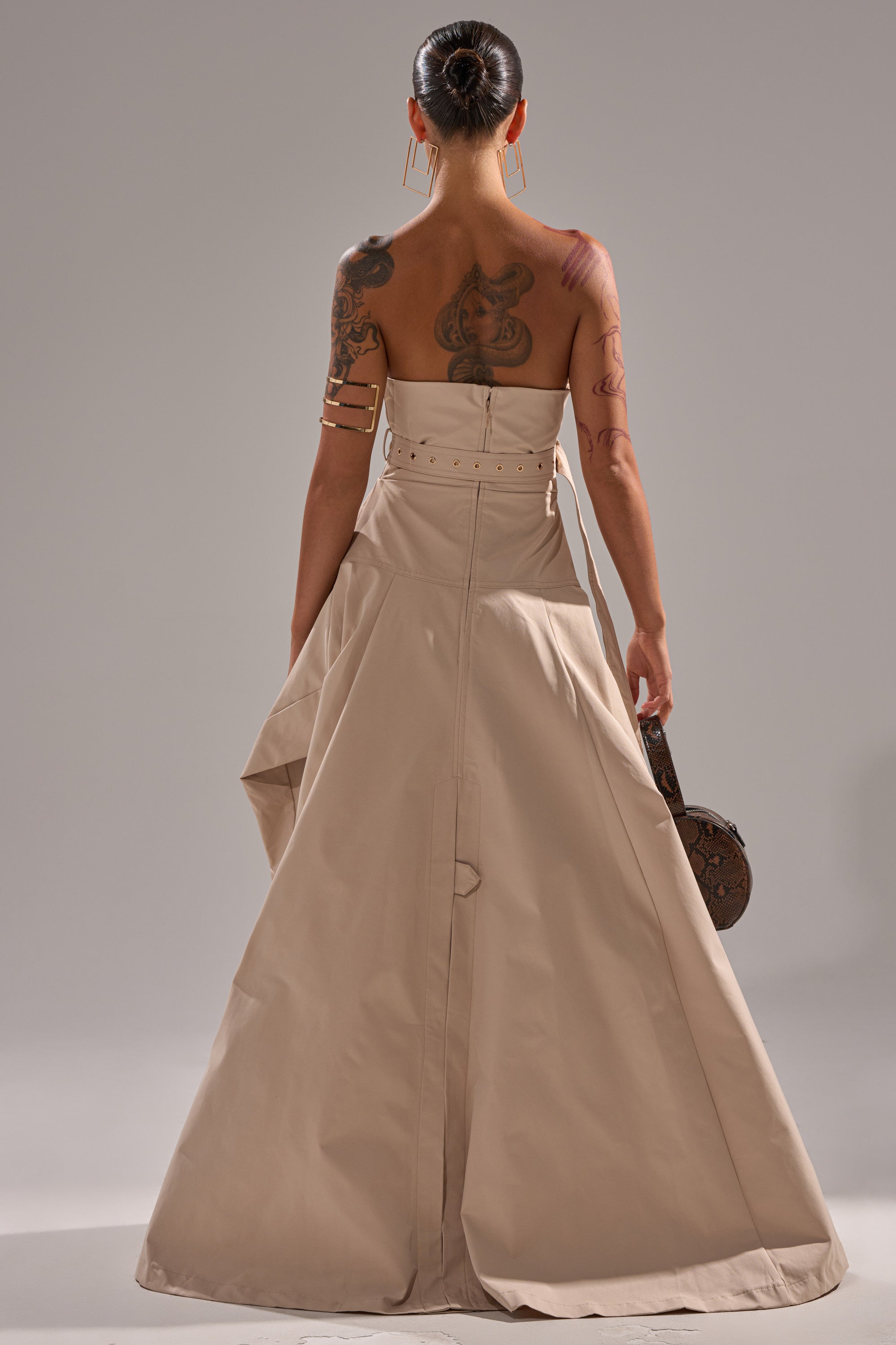 STRAPLESS TRENCH MAXI DRESS