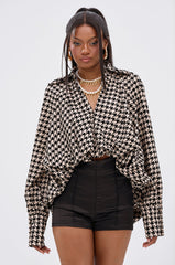 I KNOW WHAT I WANT HOUNDSTOOTH BLOUSE TOP