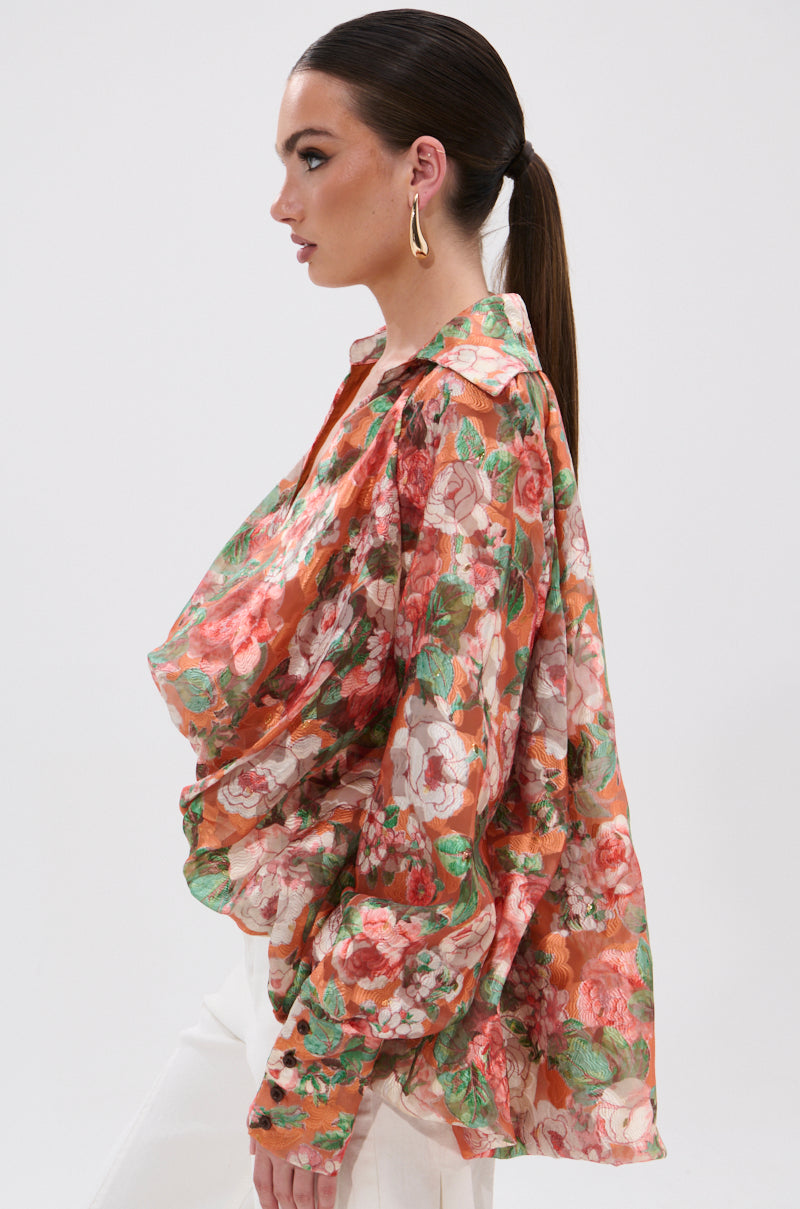 SUNSHINE FLORAL HIGH LOW BLOUSE