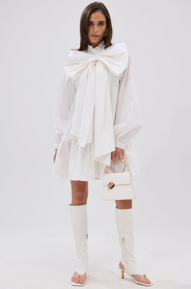 TAKE A BOW POPLIN MINI DRESS