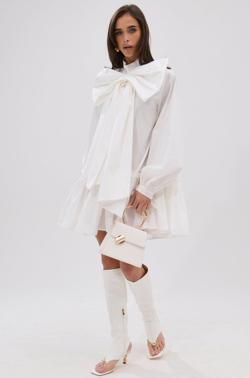 TAKE A BOW POPLIN MINI DRESS